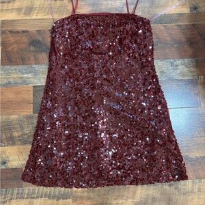 Three Hearts Burgundy Sequin Formal Dress